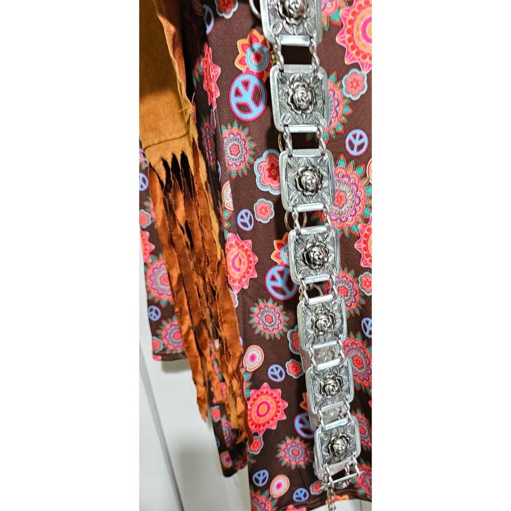 Hippie Costume Groovy 60s 70s Flower Power Crown Dress Vest Hippy Psychedelic - Picture 5 of 8